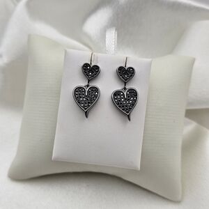 Neve Jewelry Sterling Silver Black Moissanite Double Heart Drop Earrings